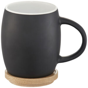 Hearth 400 ml Keramiktasse mit Holz Untersetzer - schwarz / weiss