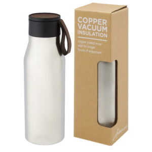 Ljungan 500 ml Kupfer-Vakuum Isolierflasche mit PU Kunststoffband und Deckel - silber