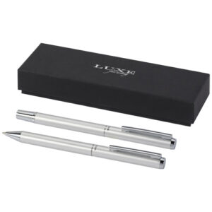 Lucetto Set mit Kugelschreiber und Tintenroller aus recyceltem Aluminium (schwarze Mine) - silber