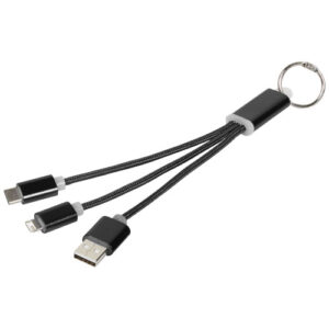 Metal 3-in-1 Ladekabel mit Schlüsselanhänger - schwarz