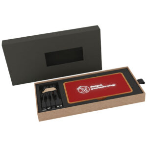SCX.design P36 5000 mAh kabellose Powerbank mit Leuchtlogo - Mittelrot / holz