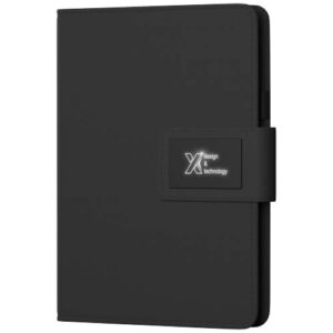 SCX.design O16 A5 Notizbuch mit Powerbank und Leuchtlogo - schwarz