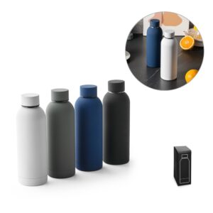 ODIN. Trinkflasche aus Edelstahl (36% recycelt) (550 mL) mit gummierter Oberfläche