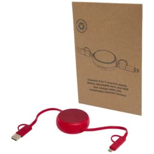 Alasia 100 cm 5-in-1 Kabel aus recyceltem Kunststoff und Aluminium, einziehbar, für Datenübertragung und mit 45W Schnellladung - rot