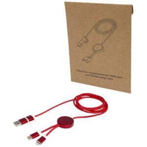 Alasia 150 cm 5-in-1 Kabel aus recyceltem Kunststoff für Datenübertragung und 27W Schnellladung - rot