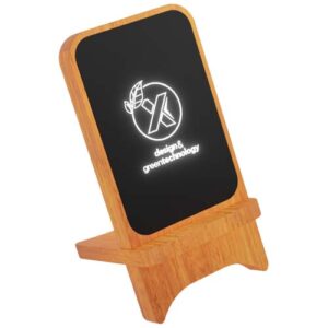 SCX.design W16 kabelloser 15-Watt-Ladeständer aus Holz mit Leuchtlogo - holz