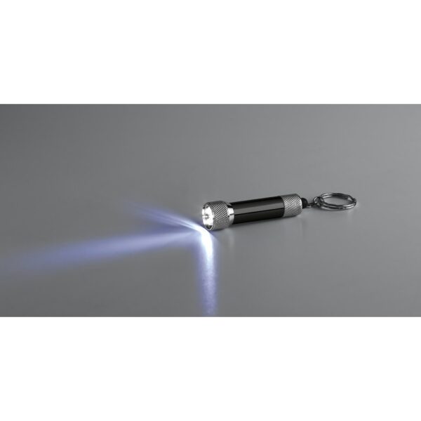 RE-LERGAN. Schlüsselanhänger aus Aluminium (92% recycelt) mit 3-Licht-LED-Taschenlampe