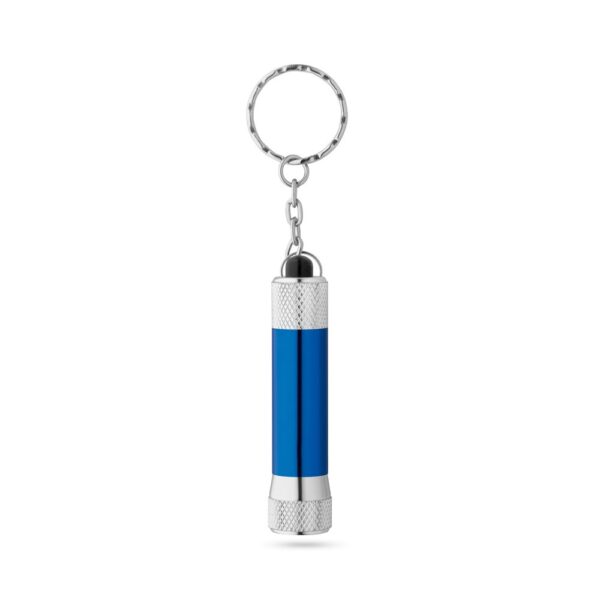 RE-LERGAN. Schlüsselanhänger aus Aluminium (92% recycelt) mit 3-Licht-LED-Taschenlampe