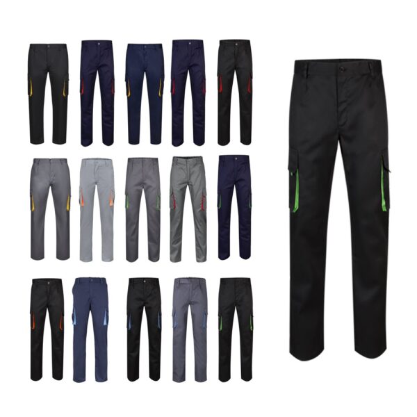 VL HYPNOS. Zweifarbige Twill-Hose mit mehreren Taschen (200 g/m²), aus Baumwolle (35 %) und Polyester (65 %) - grau, 52